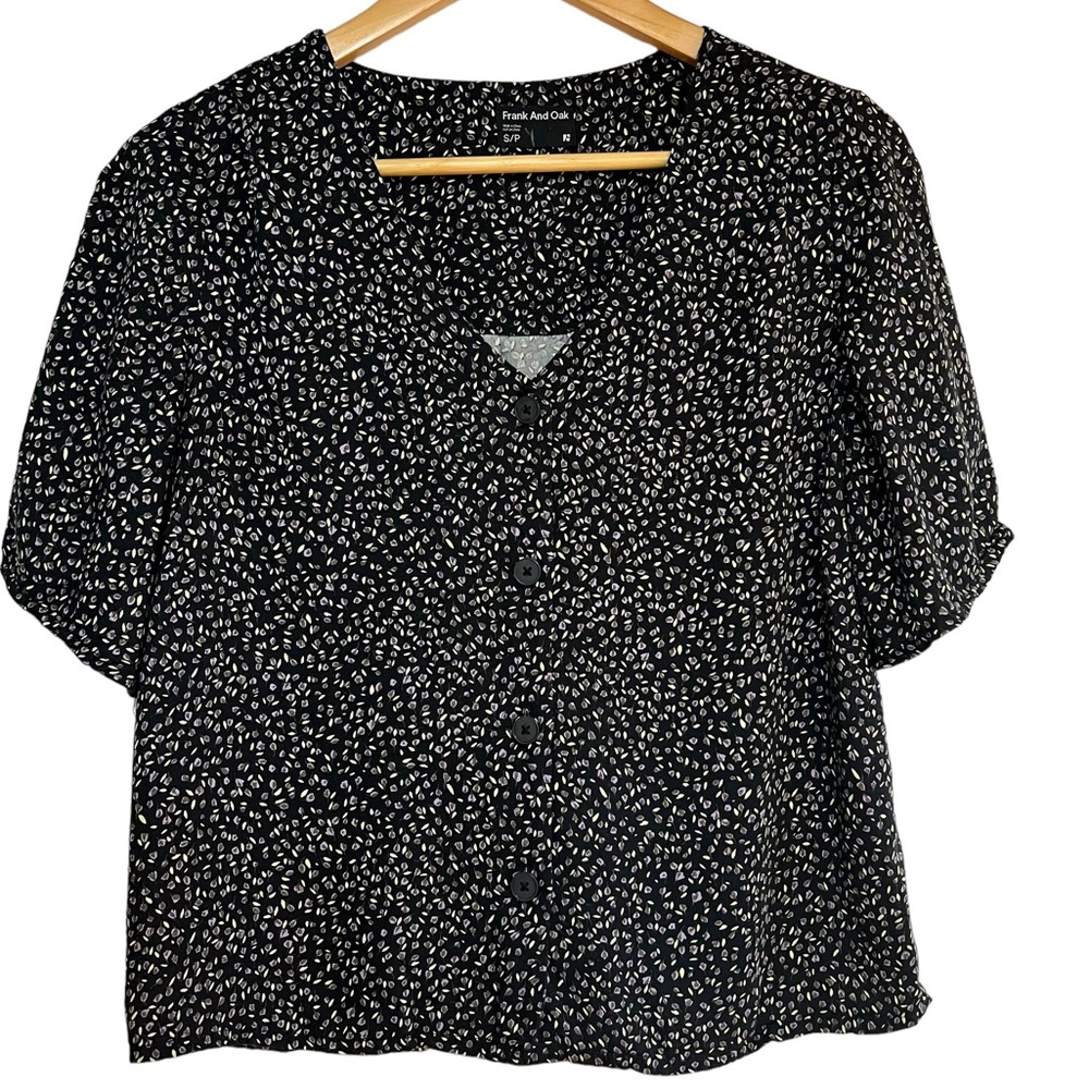 Frank & Oak floral button down short sleeve cropped top Sz S excellent condition